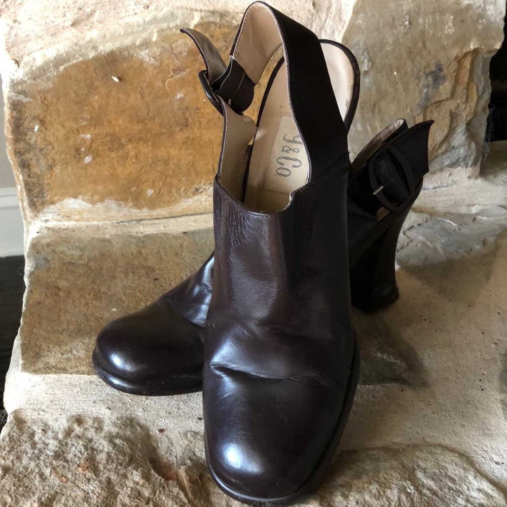 9&Co Brown Leather Slingback Heel SZ 8.5